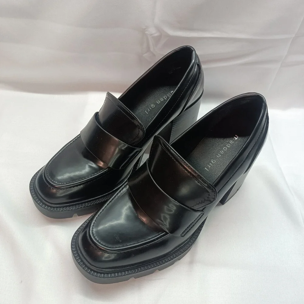 Madden Girl Smarty Womens 10M Chunky Block Heel Black Loafers Y2K 90s Style - Picture 2 of 8